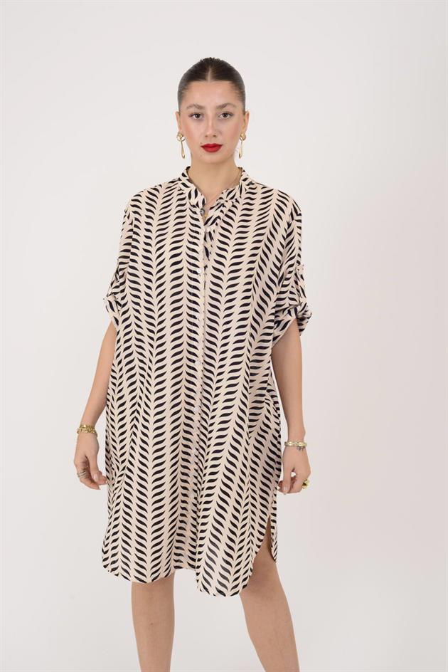 AN10557 MARIN GARNİ DETAYLI KISA ELBİSE