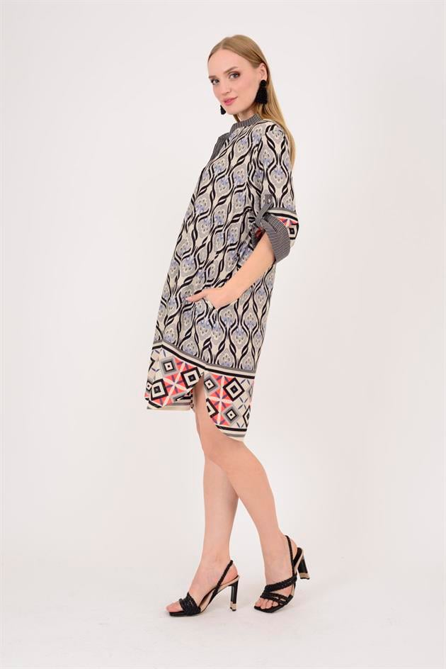 AN10557 MARIN GARNİ DETAYLI KISA ELBİSE