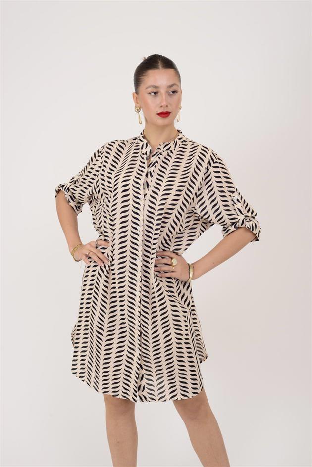 AN10557 MARIN GARNİ DETAYLI KISA ELBİSE