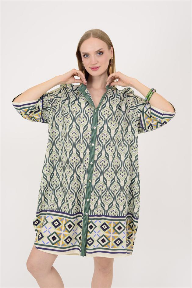 AN10557 MARIN GARNİ DETAYLI KISA ELBİSE