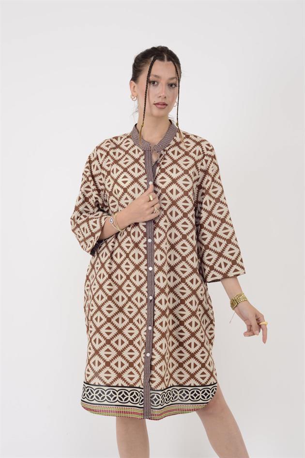 AN10557 MARIN GEOMETRİK DESEN KISA ELBİSE