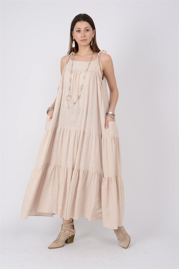 AN10588 OMUZDAN BAĞLAMALI ASKILI ELBİSE