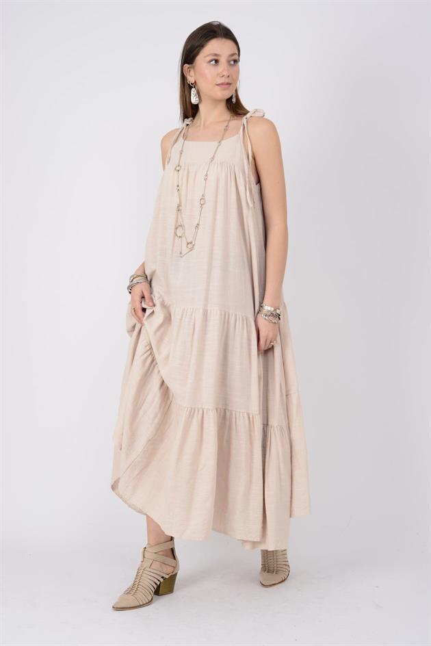 AN10588 OMUZDAN BAĞLAMALI ASKILI ELBİSE