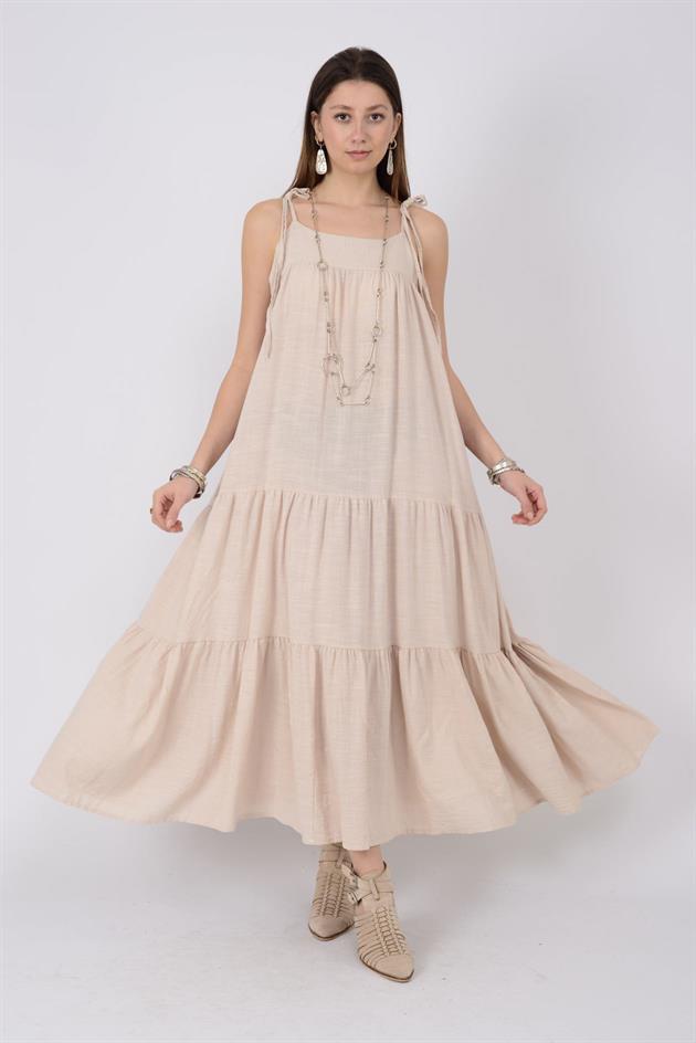 AN10588 OMUZDAN BAĞLAMALI ASKILI ELBİSE