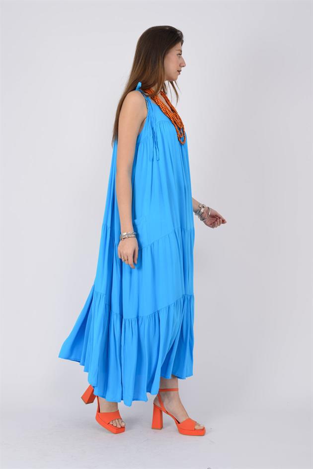 AN10588 OMUZDAN BAĞLAMALI ASKILI ELBİSE