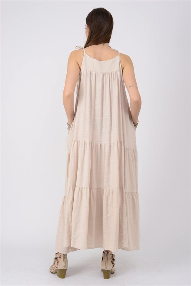 AN10588 OMUZDAN BAĞLAMALI ASKILI ELBİSE