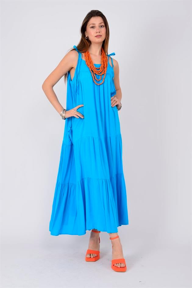 AN10588 OMUZDAN BAĞLAMALI ASKILI ELBİSE