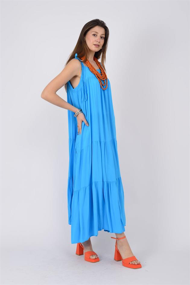 AN10588 OMUZDAN BAĞLAMALI ASKILI ELBİSE