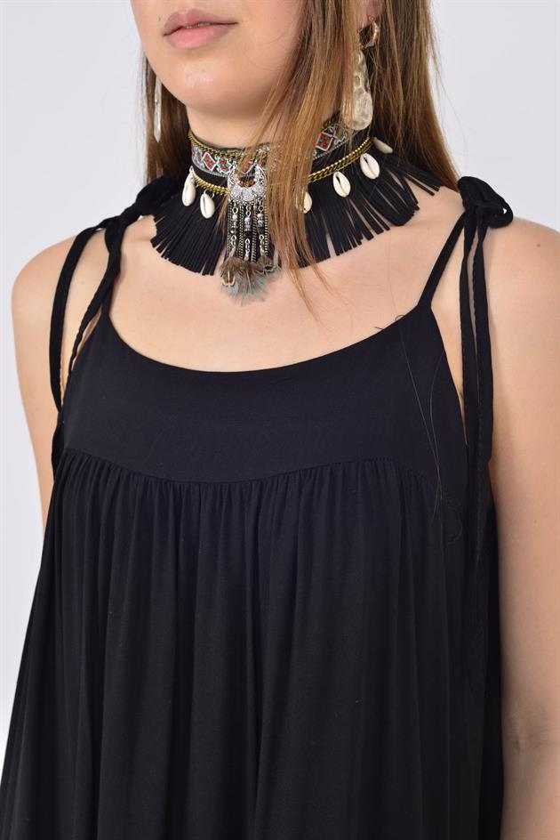 AN10588 OMUZDAN BAĞLAMALI ASKILI ELBİSE