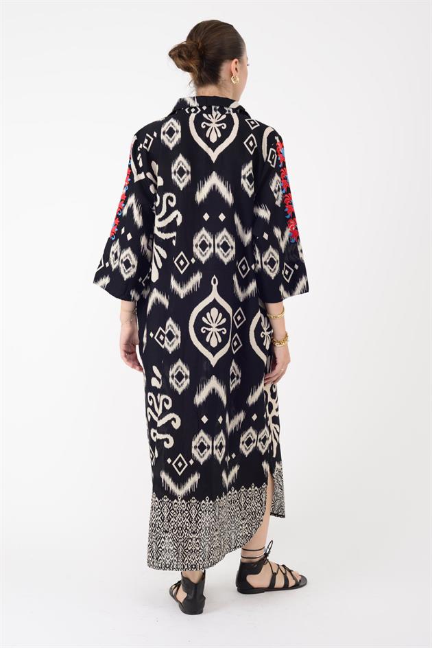 AN10592 MARIN  NAKIŞ DETAYLI GÖMLEK ELBİSE