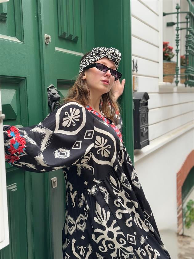 AN10593 MARIN NAKIŞ DETAYLI ELBİSE