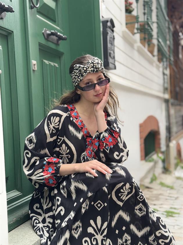 AN10593 MARIN NAKIŞ DETAYLI ELBİSE