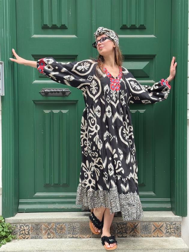 AN10593 MARIN NAKIŞ DETAYLI ELBİSE