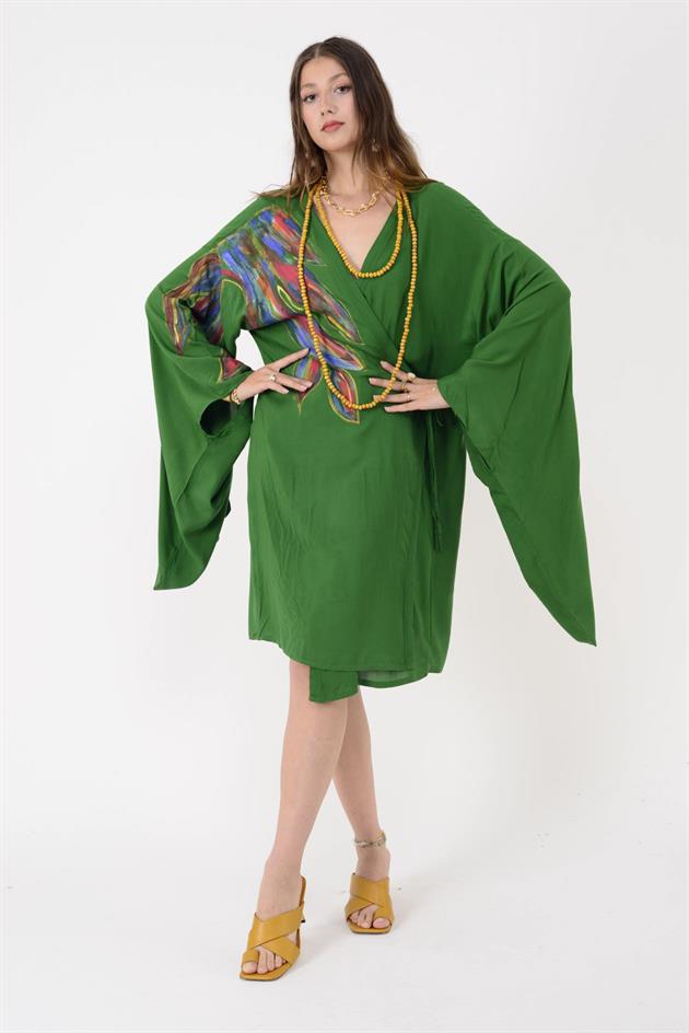 AN10604 EBRU DESEN EL BOYAMA KİMONO ELBİSE