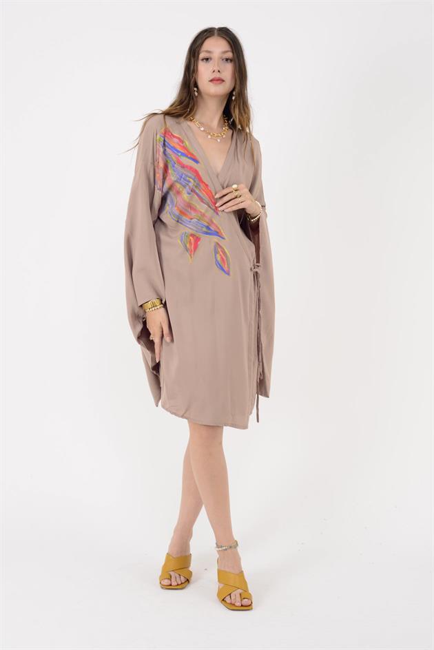 AN10604 EBRU DESEN EL BOYAMA KİMONO ELBİSE