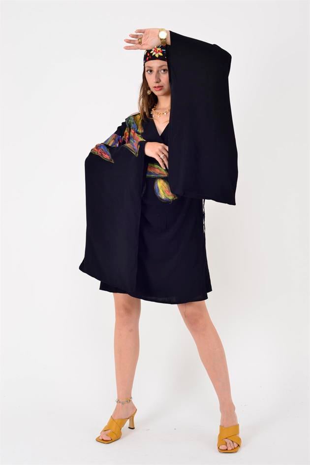 AN10604 EBRU DESEN EL BOYAMA KİMONO ELBİSE