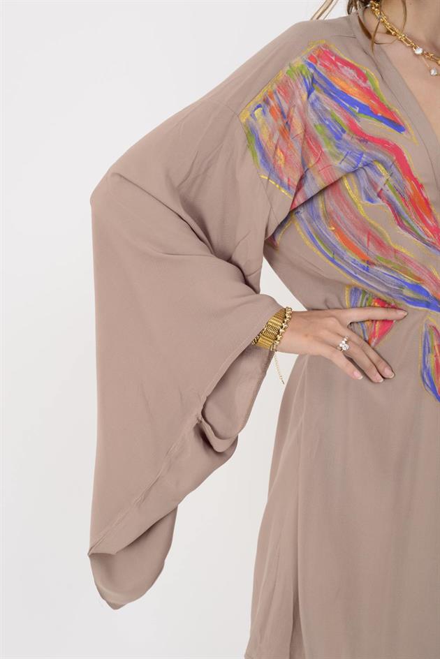 AN10604 EBRU DESEN EL BOYAMA KİMONO ELBİSE