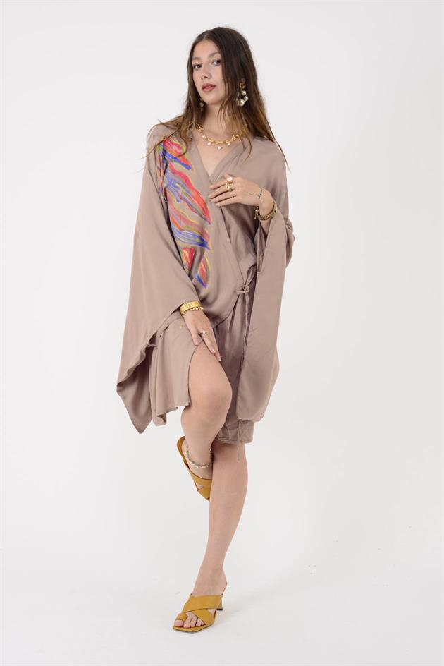 AN10604 EBRU DESEN EL BOYAMA KİMONO ELBİSE