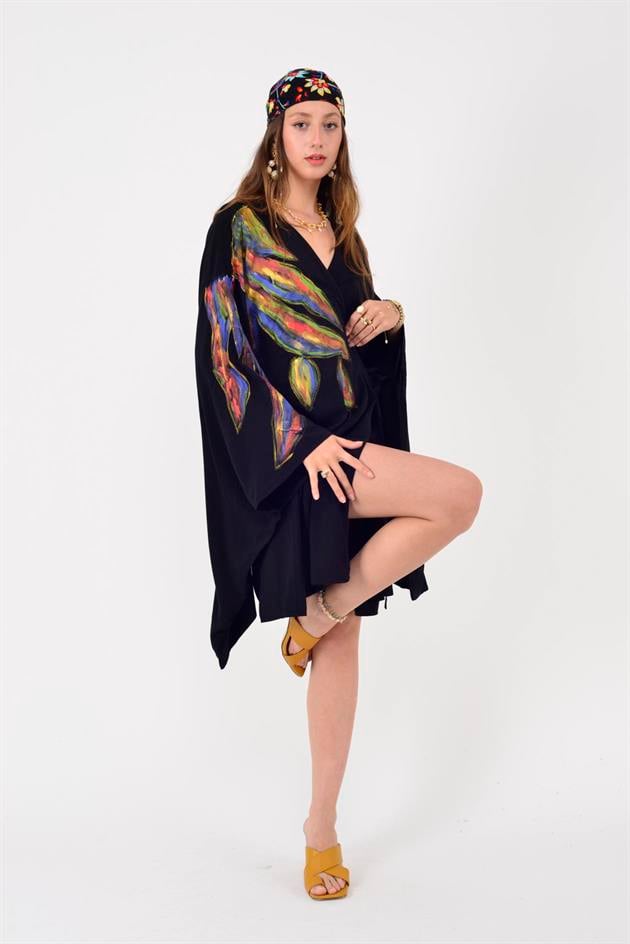 AN10604 EBRU DESEN EL BOYAMA KİMONO ELBİSE