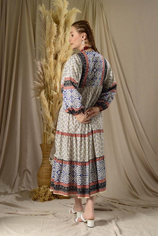 AN10605 PÜSKÜL DETAYLI VOLANLI ELBİSE