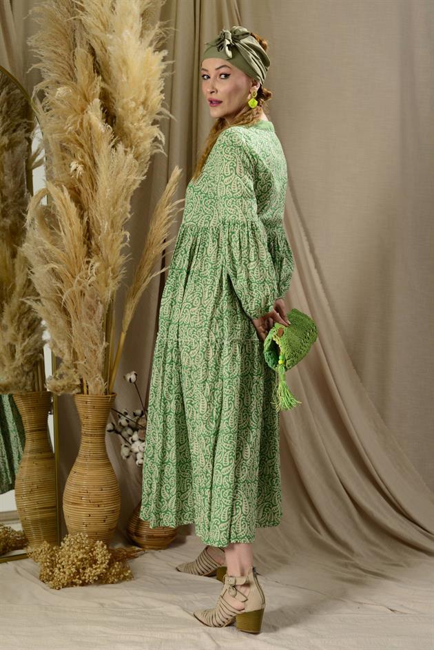 AN10619 MARIN BONCUK İŞLEMELİ GARNİLİ ELBİSE