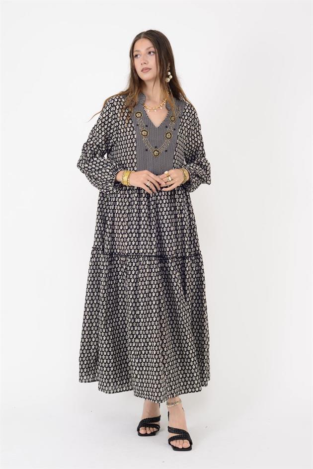 AN10619 MARIN GARNİ DETAYLI ELBİSE