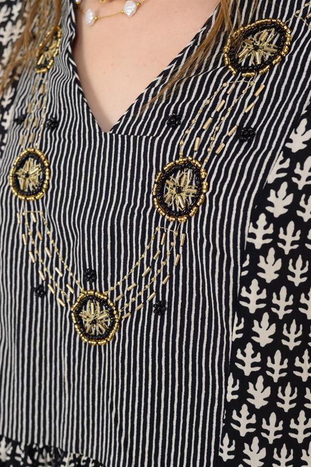 AN10619 MARIN GARNİ DETAYLI ELBİSE