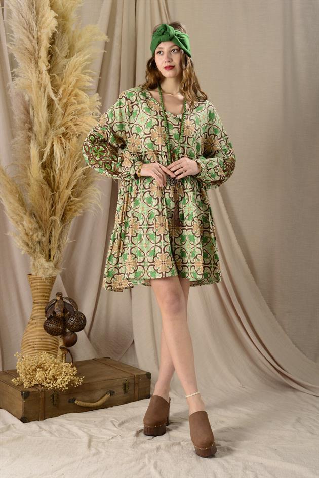 AN10622 MARIN NAKIŞ DETAYLI KISA ELBİSE