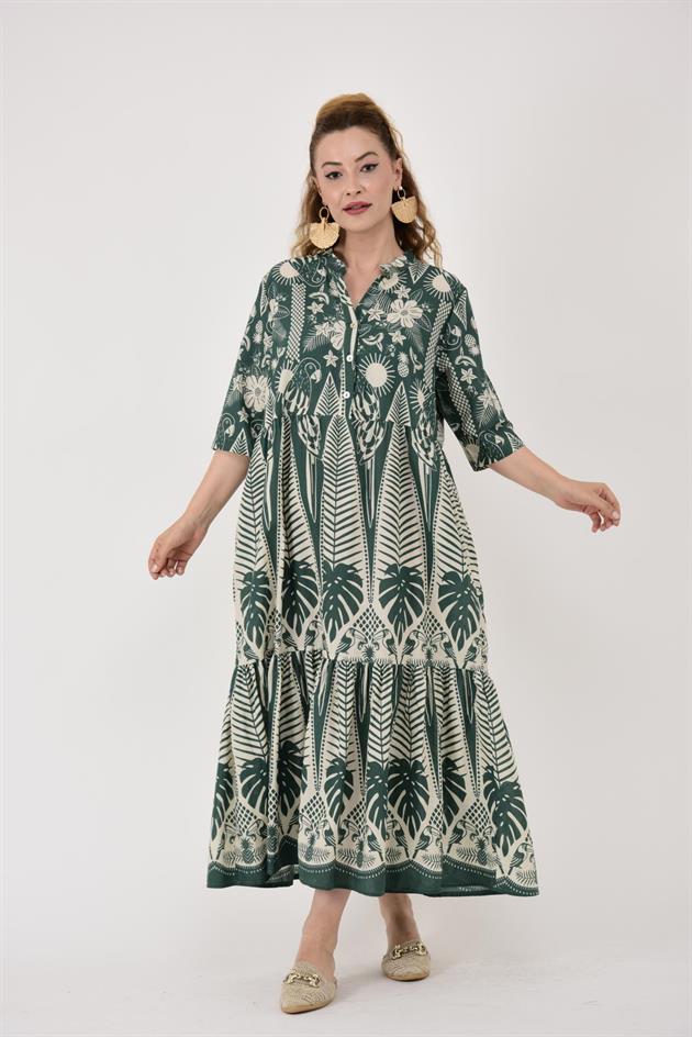 AN10623-1 MARIN KELEBEK NAKIŞ DETAYLI VOLANLI ELBİSE