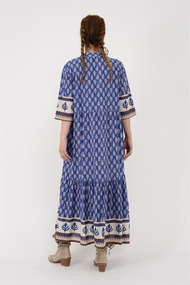 AN10623 MARIN VOLANLI DESENLİ ELBİSE