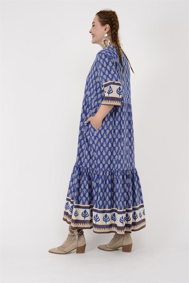 AN10623 MARIN VOLANLI DESENLİ ELBİSE