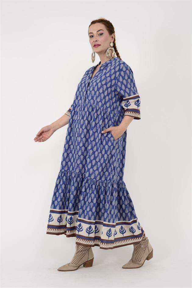 AN10623 MARIN VOLANLI DESENLİ ELBİSE