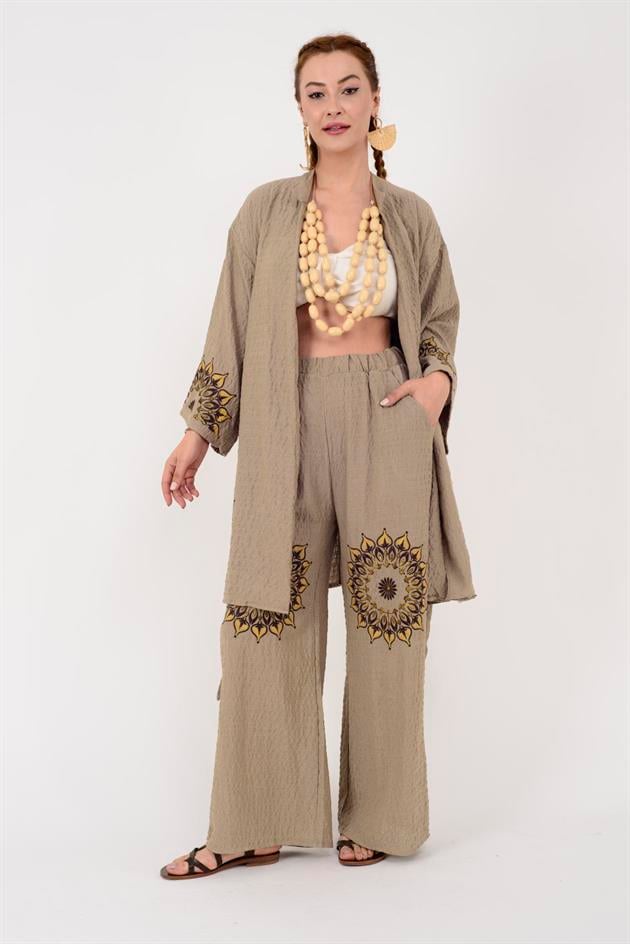 AN10624 MANDALA ÇİÇEK NAKIŞLI GOFRE BOHEM TAKIM