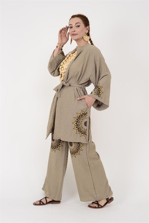 AN10624 MANDALA ÇİÇEK NAKIŞLI GOFRE BOHEM TAKIM