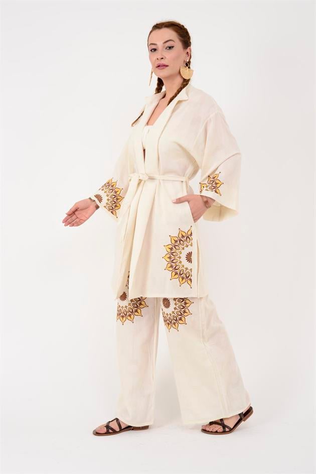 AN10624 MANDALA ÇİÇEK NAKIŞLI HAM BOHEM TAKIM