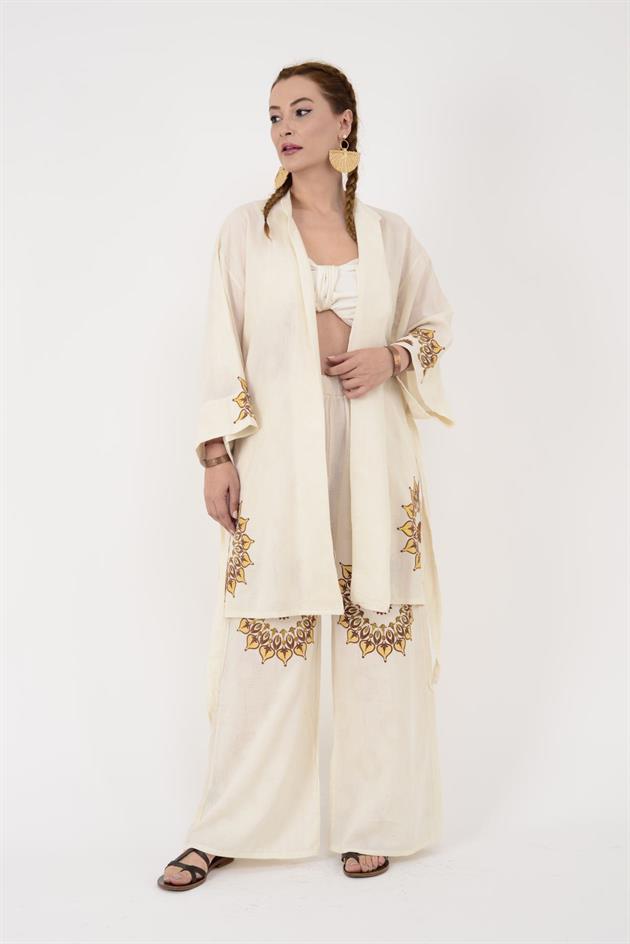 AN10624 MANDALA ÇİÇEK NAKIŞLI HAM BOHEM TAKIM