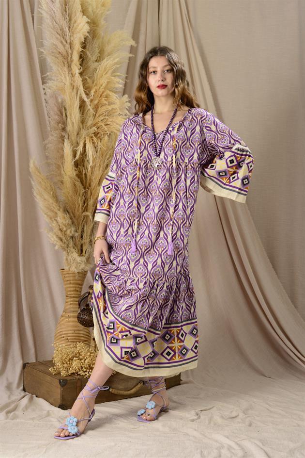 AN10628 MARIN KİLİM DESEN ELBİSE