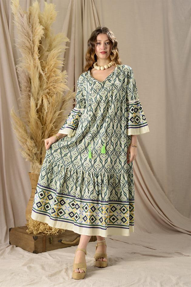 AN10628 MARIN KİLİM DESEN ELBİSE