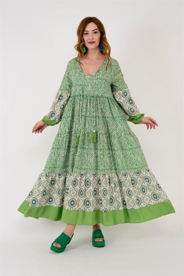 AN10629 MARIN PÜSKÜL DETAYLI VOLANLI ELBİSE