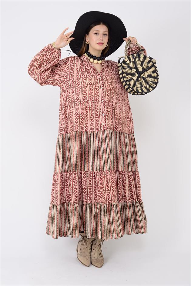 AN10634 MARIN GARNİ DETAYLI ELBİSE