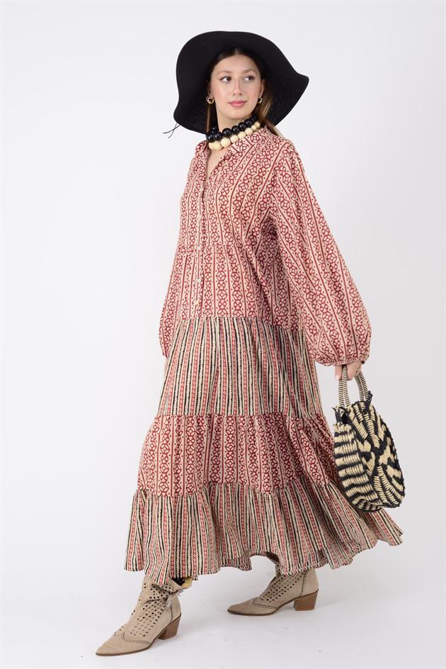 AN10634 MARIN GARNİ DETAYLI ELBİSE