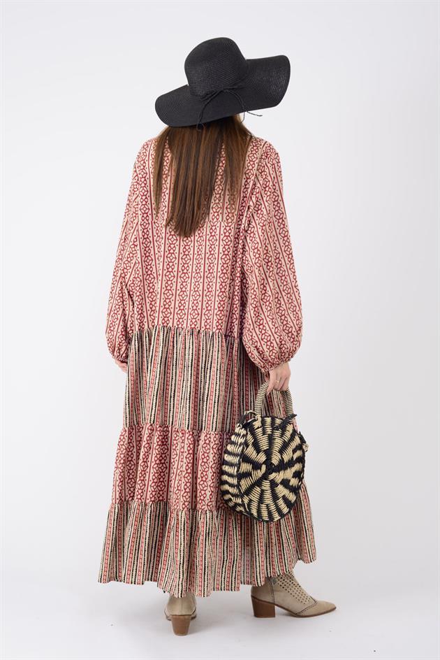 AN10634 MARIN GARNİ DETAYLI ELBİSE