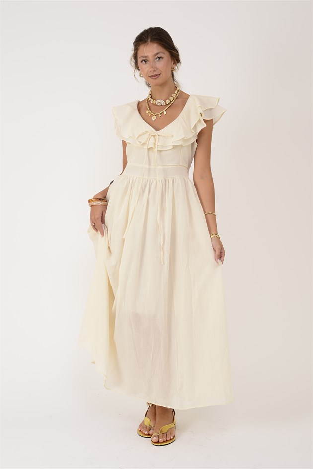 AN10636 FLORA FIRFIR DETAYLI HAM ELBİSE