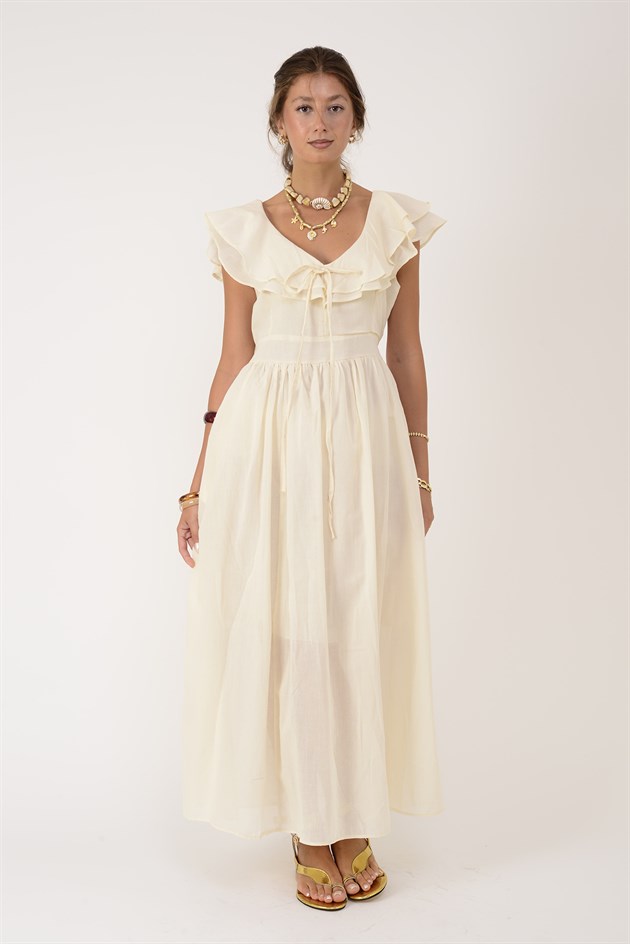 AN10636 FLORA FIRFIR DETAYLI HAM ELBİSE