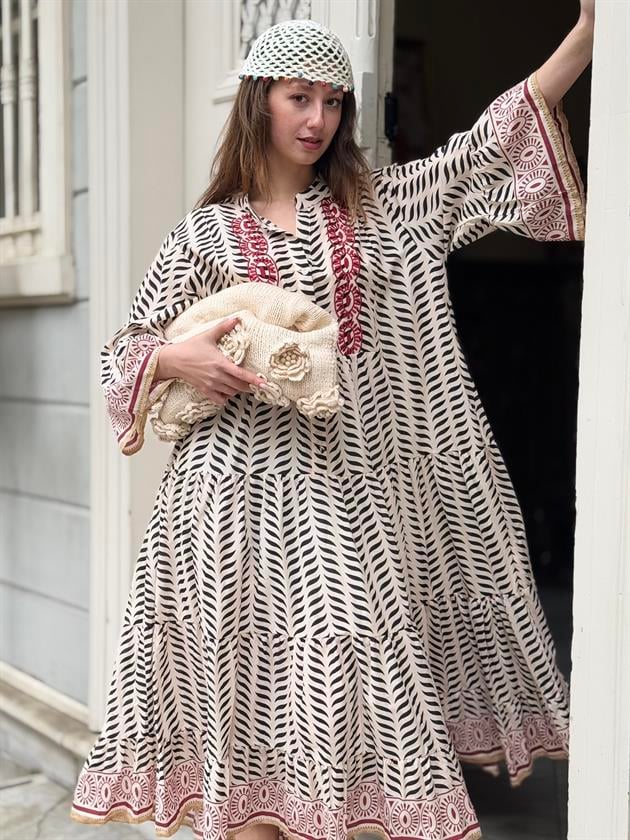 AN10643 MARIN NAKIŞ DETAYLI ELBİSE