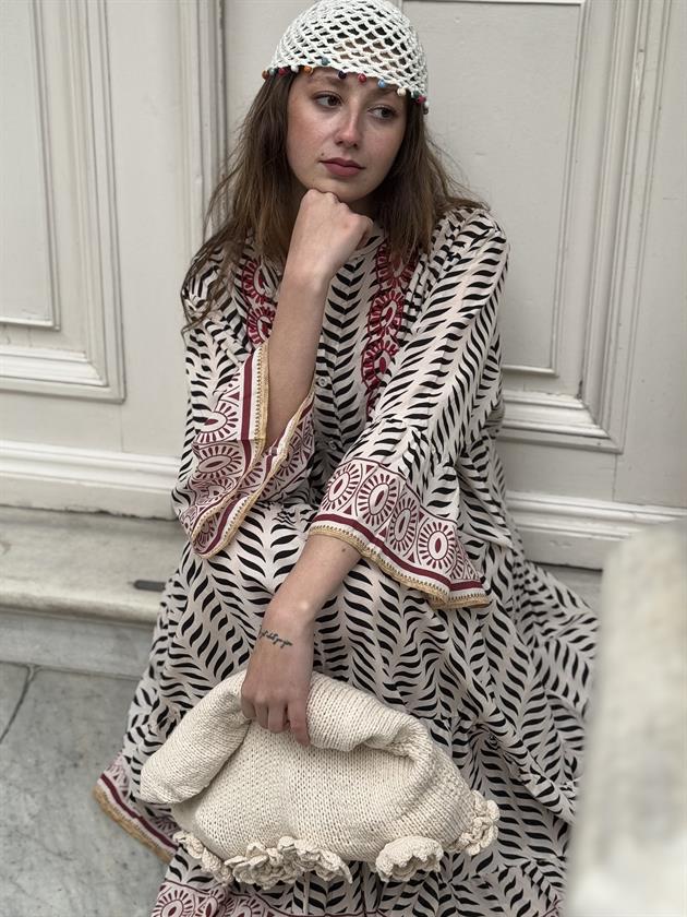 AN10643 MARIN NAKIŞ DETAYLI ELBİSE