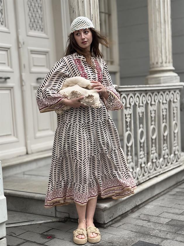 AN10643 MARIN NAKIŞ DETAYLI ELBİSE