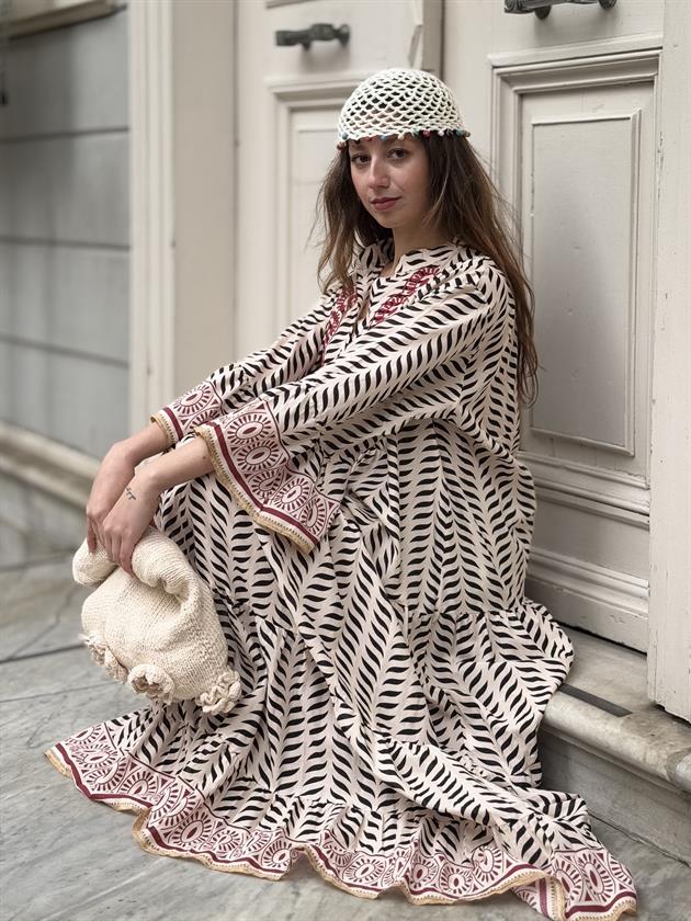 AN10643 MARIN NAKIŞ DETAYLI ELBİSE