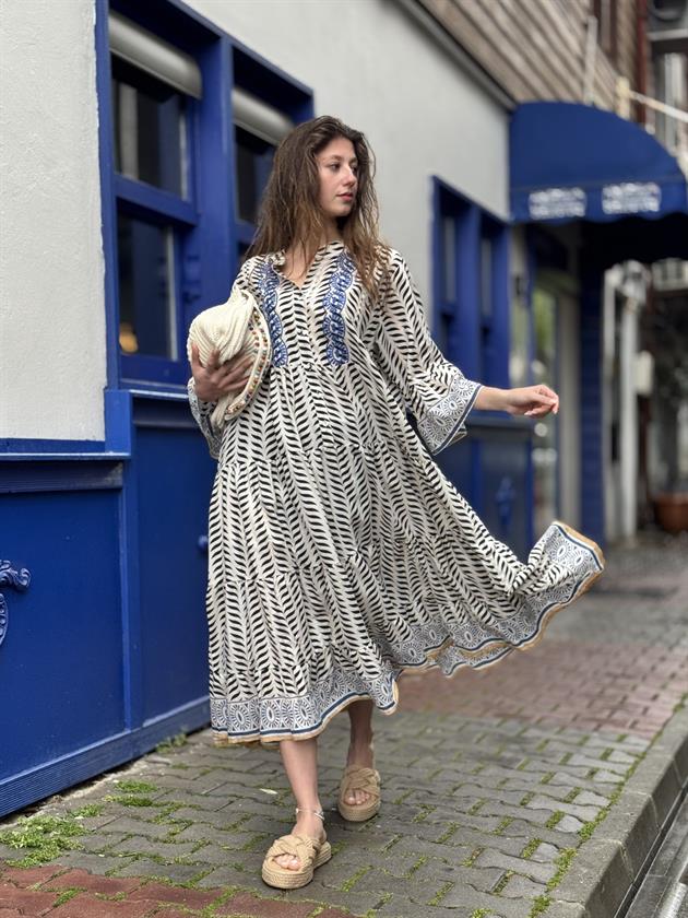 AN10643 MARIN NAKIŞ DETAYLI ELBİSE