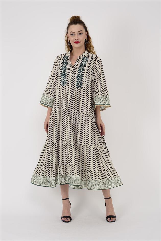 AN10643 MARIN NAKIŞ DETAYLI ELBİSE